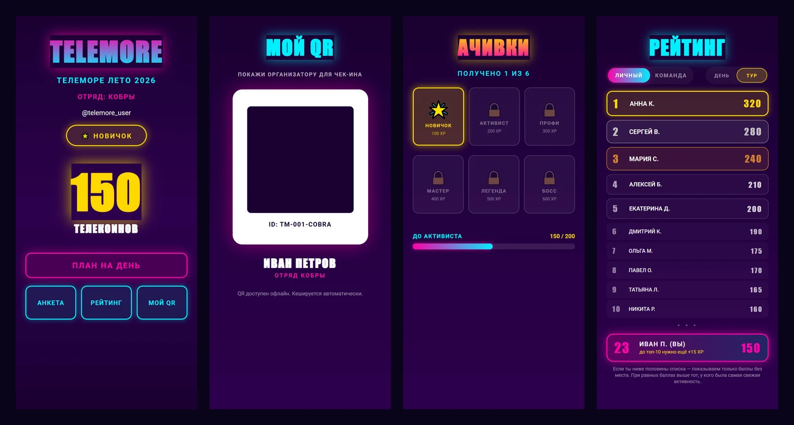 Экраны Telemore Mini App